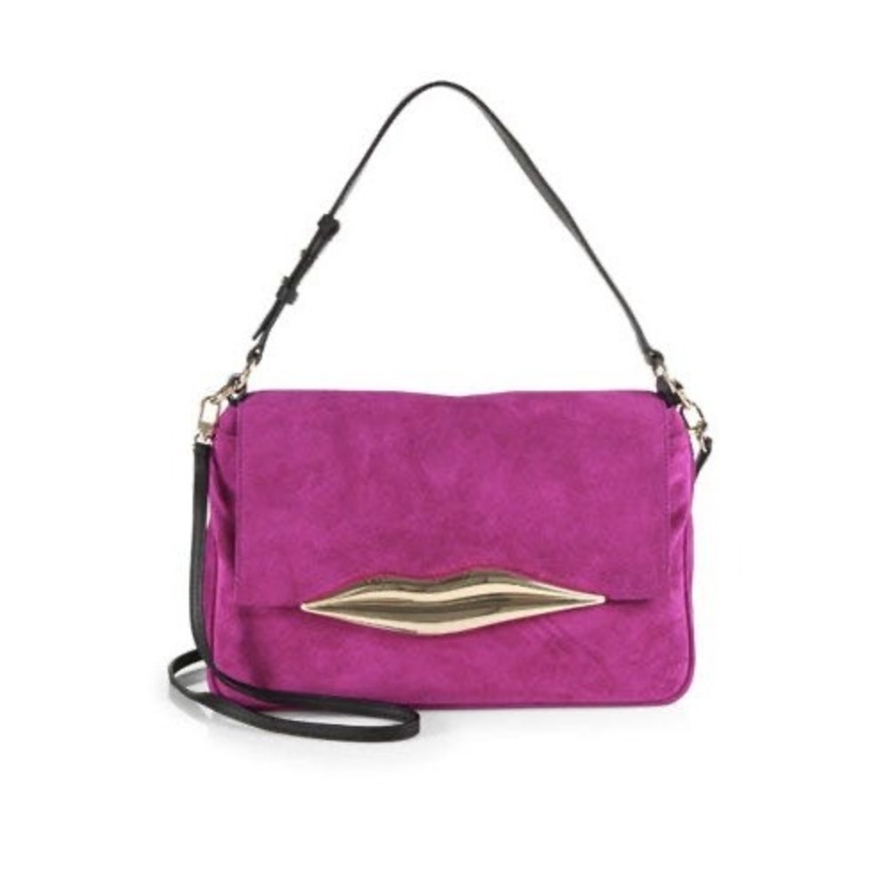 RARE Diane von Furstenberg Magenta Beet  Suede Flirty Lips Shoulder Bag NWOT